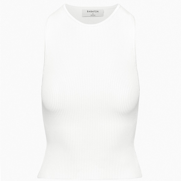 SOLD Aritzia Babaton Sculpt Knit Racer Tank in White and Matte Pearl- Small - Picture 5 of 6